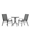 Flash Furniture 3PC Patio Set-23.75RD Glass Table, 2 Black Chairs TLH-0701303C-GG